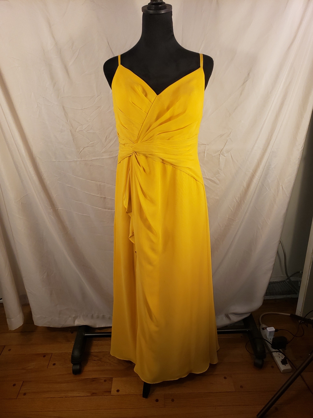 Azazie Goldenrod Yellow V-Neck Spaghetti-Strap Maxi Prom Wedding - C